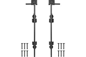 BOODVON 18 Inch Cane Bolt Gate Drop Rod Heavy Duty Gate Hardware, Gate Ground Latch for Wooden Fences, Metal Gates Doors Stopper for Gate Ground, Wrought Iron Gate Latches, Black Finish(2 Pack)