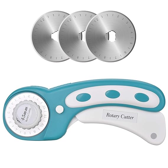 Dealkits Rollschneider Set, 45 mm Edelstahl Stoffschneider mit Schutzmechanismus, Profi Rollmesser mit 3 x Ersatzklingen, Run