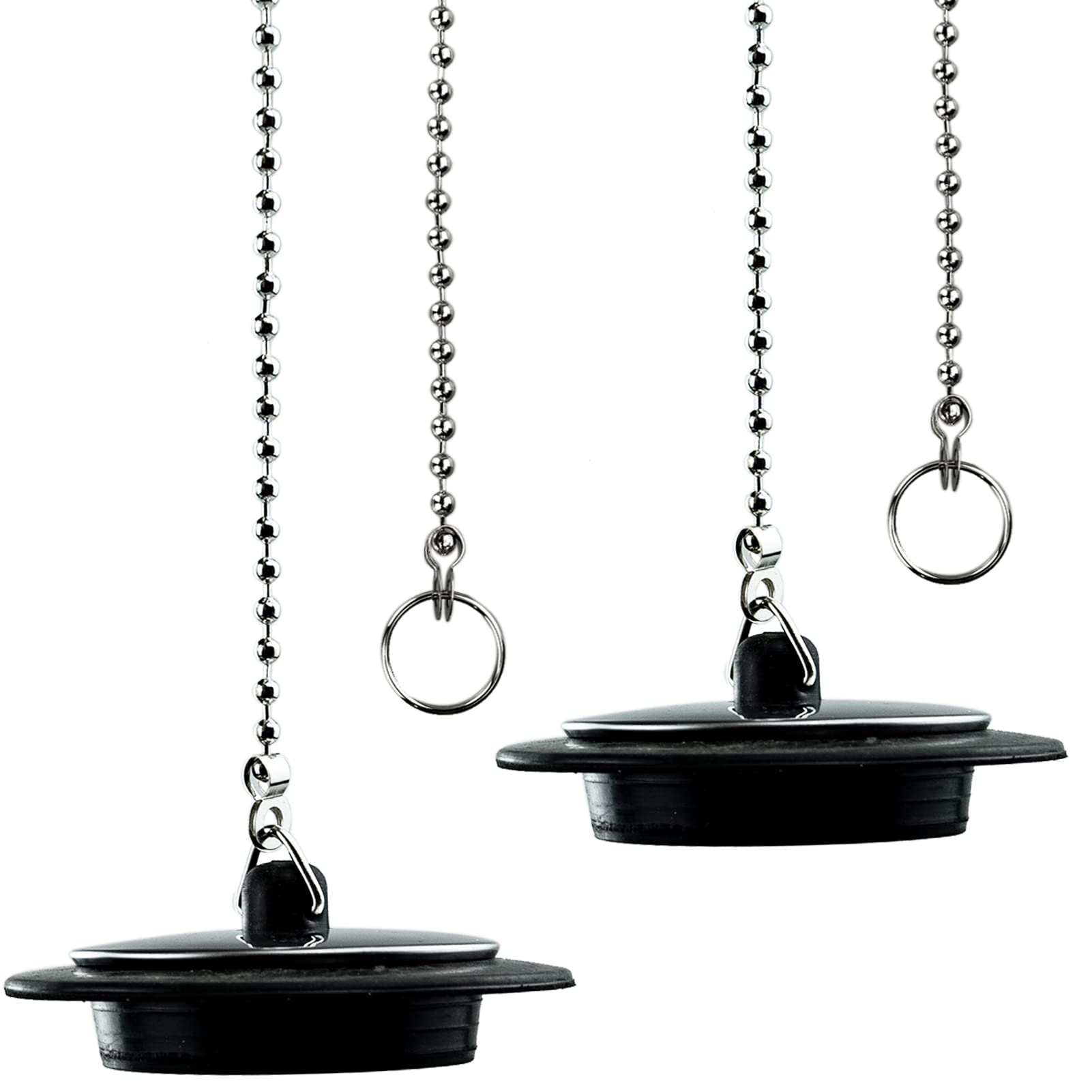 Drain Stopper, 43mm Universal Bath Plug, with Long Metal Ball Chain and Hanging Ring, Chrome & Rubber Sink Plug Drain Cover Trap Strainer Replacement for Bathtub Sink Bathroom Kitchen Home(2PCS)