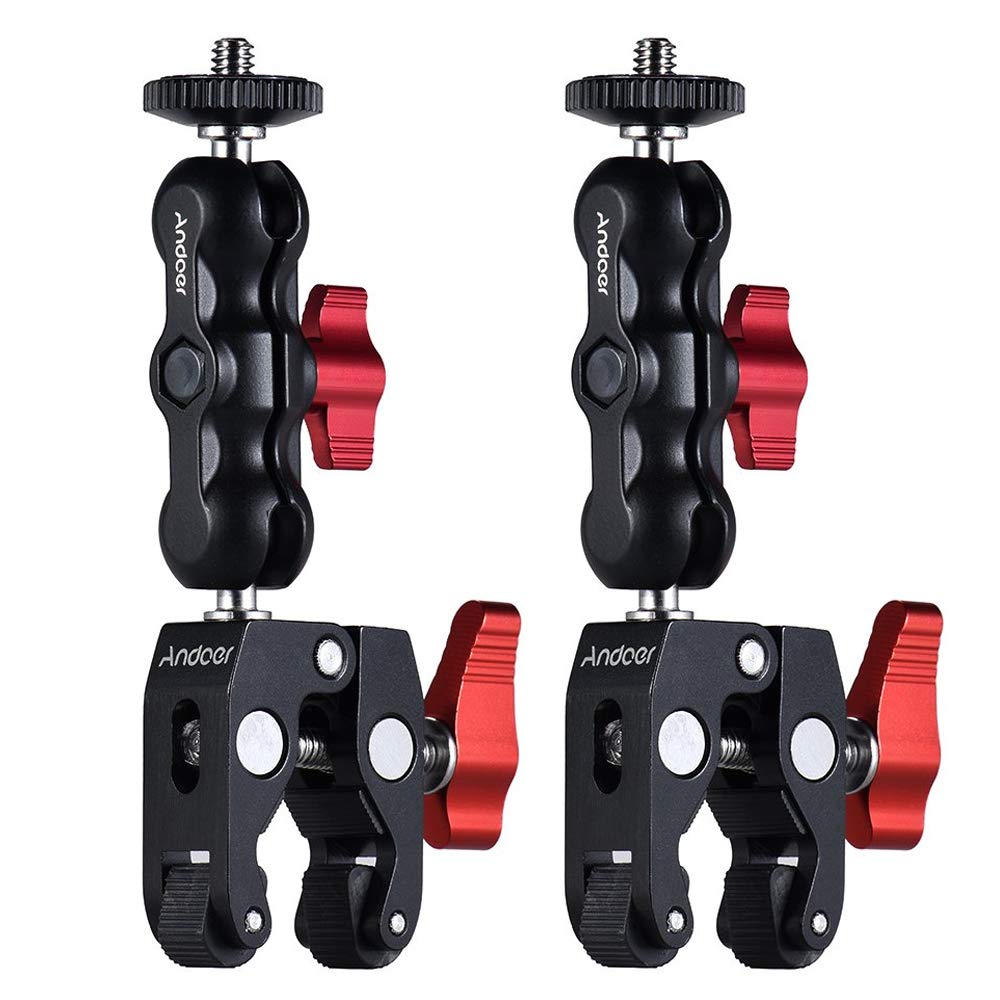 Andoer 2pcs Ball Head Clamp Mount Mini Magic Arm Super Clamp for GPS Phone LCD/DV Monitor LED Video Light Flash Light Microphone