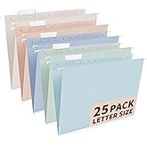 25-Pack Morandi Hanging File Folders,Letter Size with 35 Transparent Label Cards,50 Sticker Labels,1/5-Cut Tabs–Home Office & Filing Cabinets