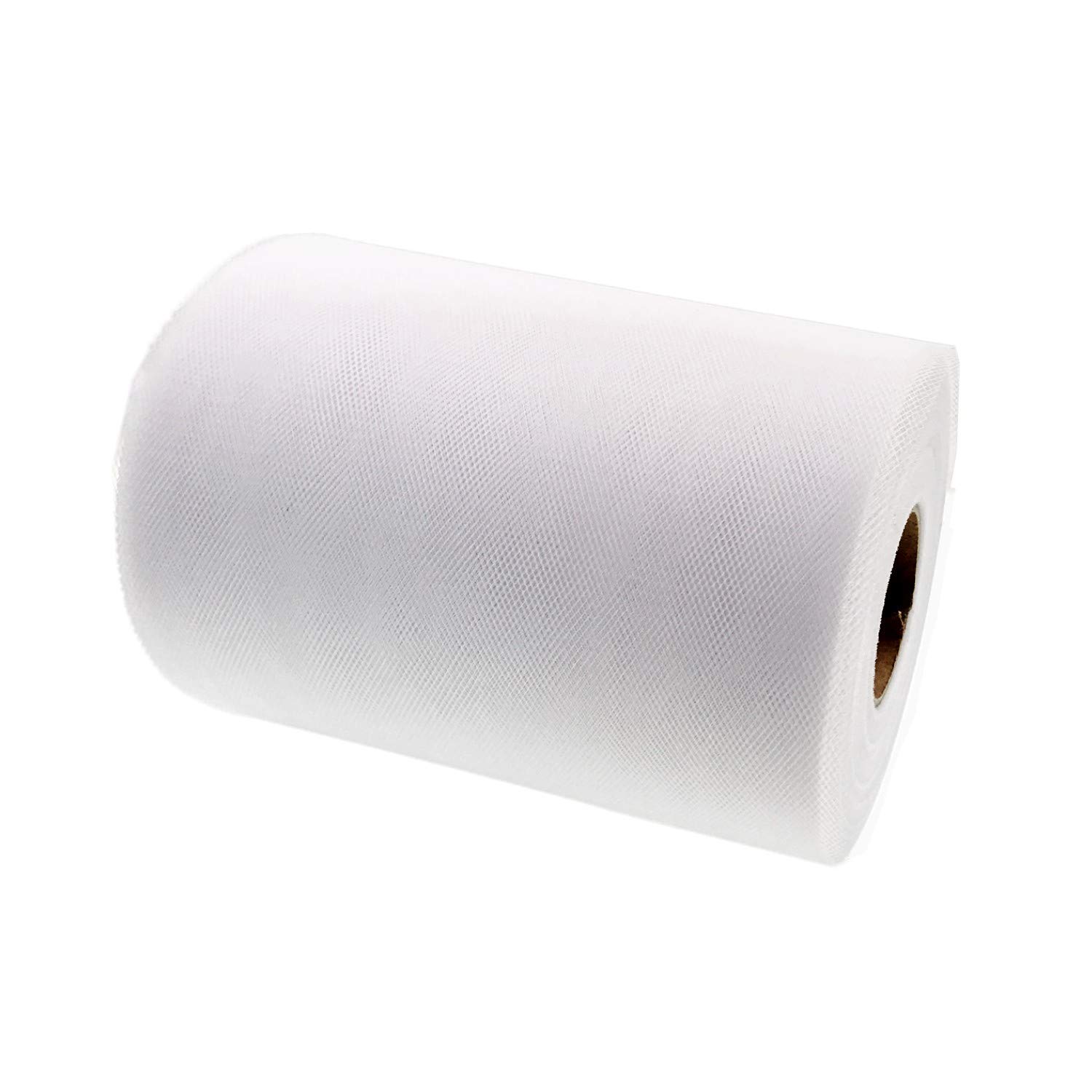 JZK 6 Inch x 100 Yard White Tulle Netting Fabric Roll Spool For Party Table Skirt Tutu Dress Wedding Car Decorations Bow For Chair