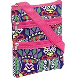 Womens Aztec Crossbody Swingpack Bag w/ Pink Trim (Blue)
