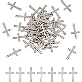 FASHEWELRY 50Pcs Stainless Steel Cross Pendant Links 17x9.5mm Small Cross Easter Charms Metal Halloween Crucifix Charm Connectors for Rosary Prayer Jewelry Making Hole: 1.2mm