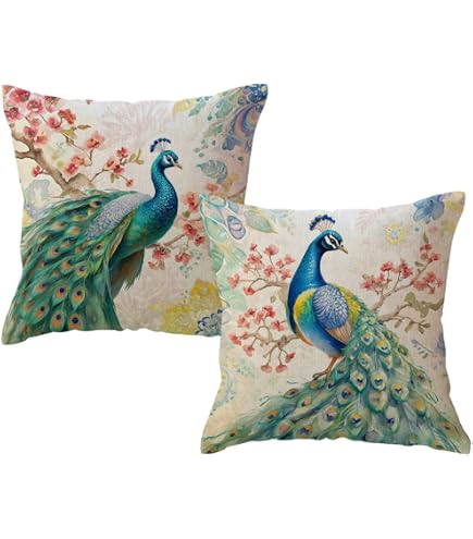 Maybay Pillow Cover – Blue Black Peacock Flower – Double Sided – 18x18 Inch – Sofa Bed Cushion Case