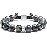 AWNL Hawk's Eye Charoite Beaded Bracelet for Men Sterling Silver Charm Adjustable Braided Protection Bracelet (10mm) Natural Gemstones Gift for Men, 6.1''-7.5''