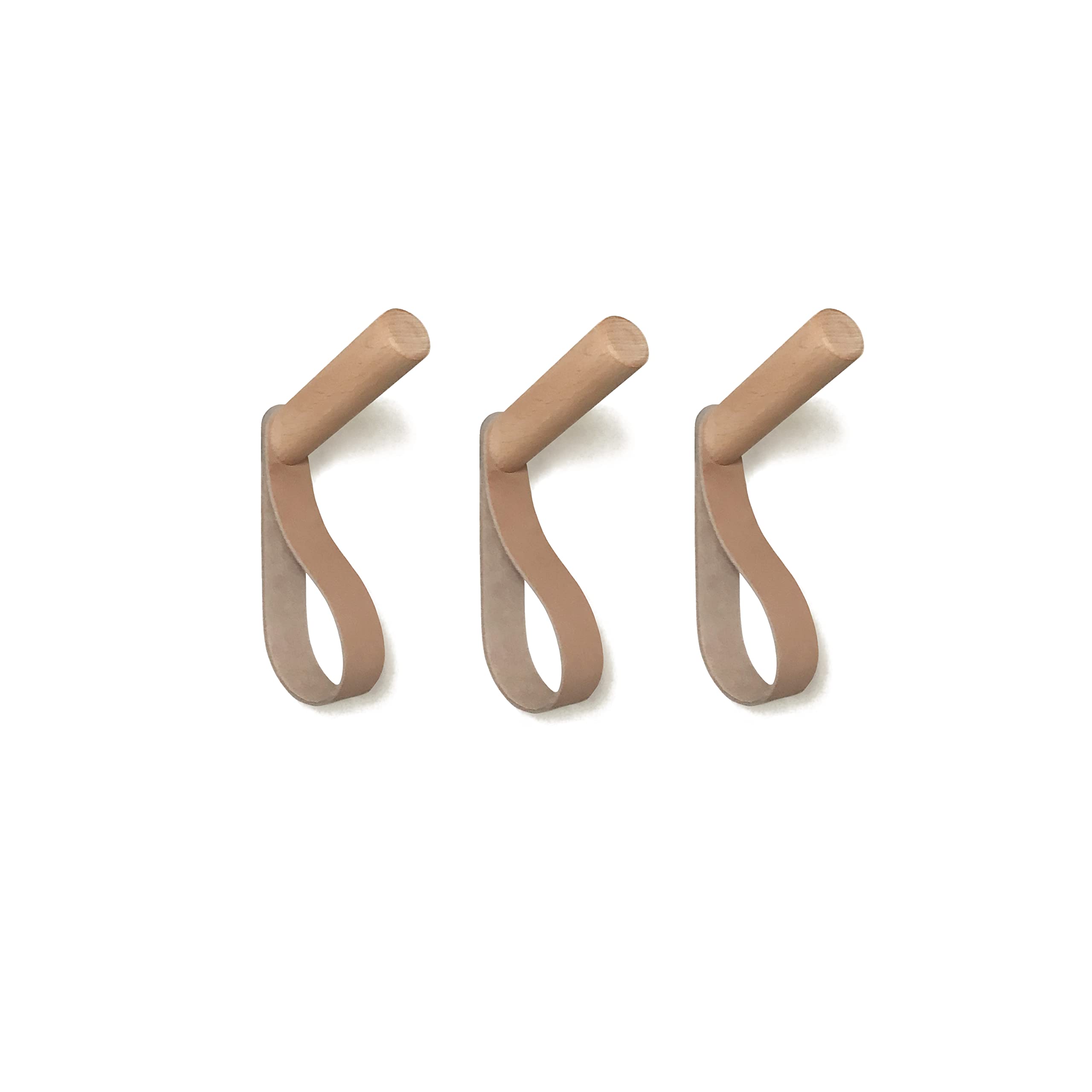 anaan "Forest Coat Hooks Wood with Leather Strap Wall Hook Wooden Wall Mounted Hangers Clothes Scarf Hat Bag Towel Scandi Decoration Design Modern (Oblique Set of 3)