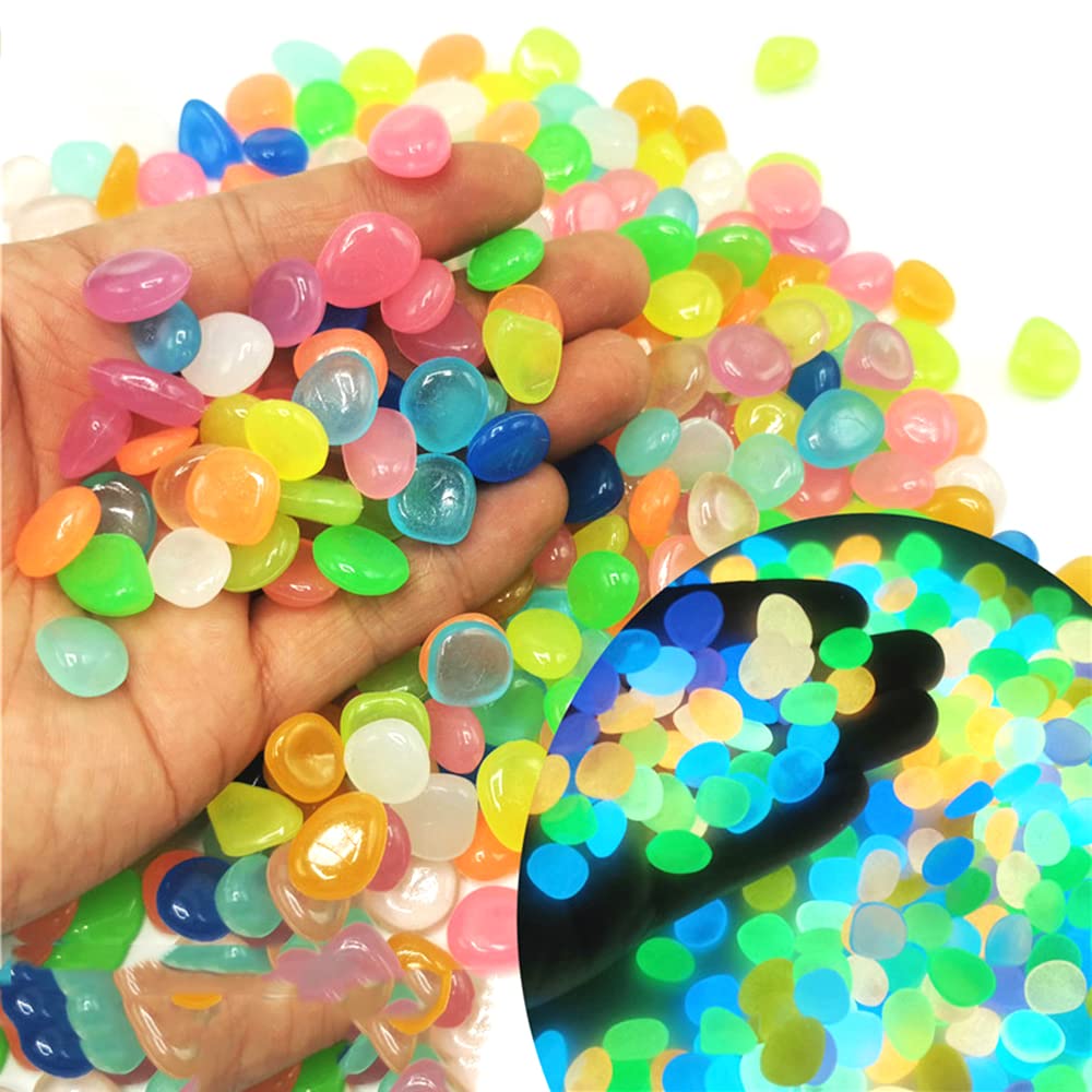 Pack of 300 Colourful Luminous Stones Pebbles Aquarium Decoration Luminous Stones Luminous Pebbles Fluorescent Pebble Stones for Terrarium Garden Walkways Patio Lawn Children's Room Decor Plants,