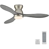 VONLUCE Wood Ceiling Fan with Lights 42 Inch, Nickel | Remote Control, 3 Solid Wood Blades, 3CCT, Full-spectrum, 6-Speeds, Quiet, Reversible, Flush Mount, Indoor/Outdoor Use
