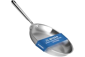 Misen 5-Ply Professional Stainless Steel Pan - Superior Heat Retention & Larger Cooking Surface for Searing & Sautéing - Cool Ergonomic Handle -12 Inch