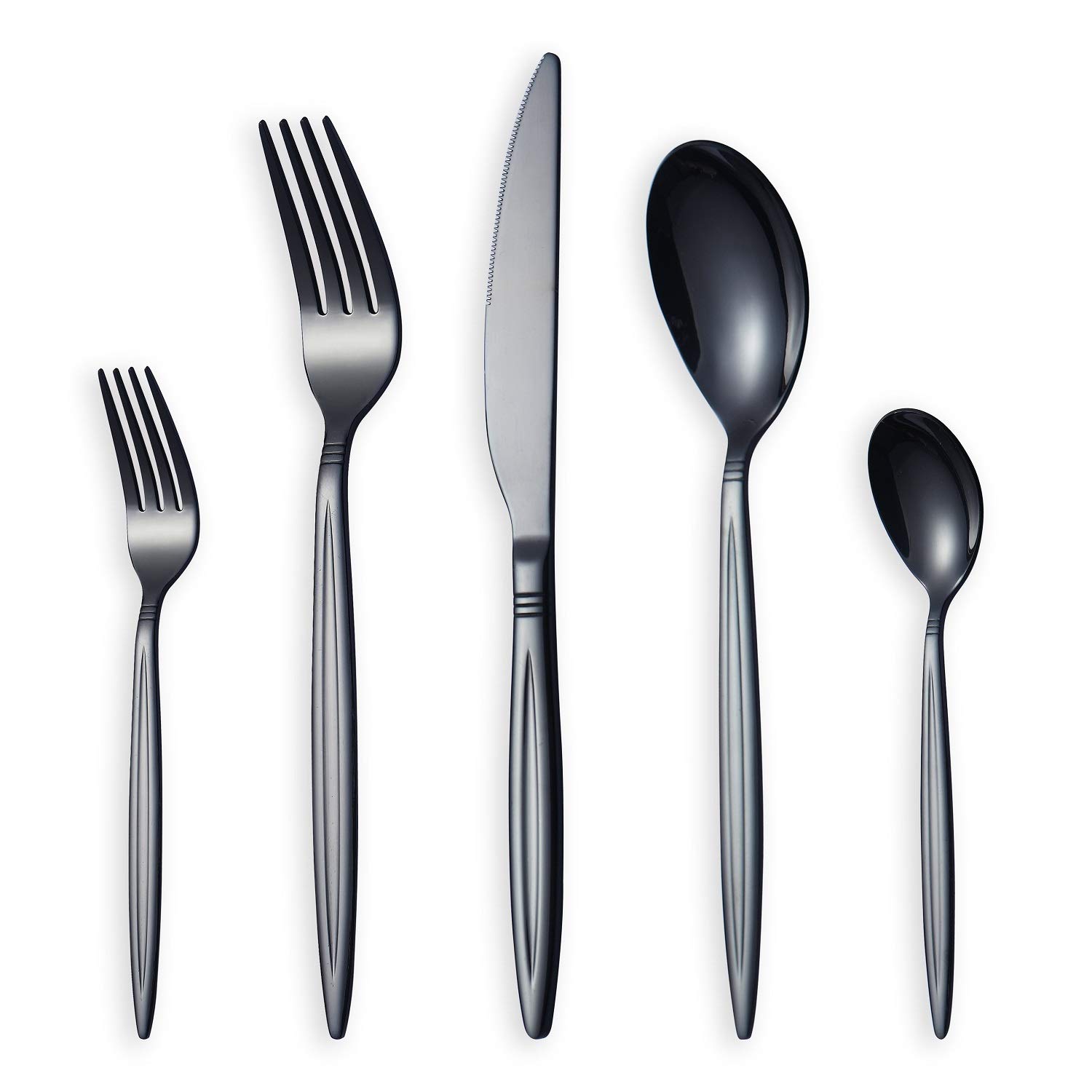 HOMQUEN Stainless Steel 30-Piece Black Flatware Set, Service for 6