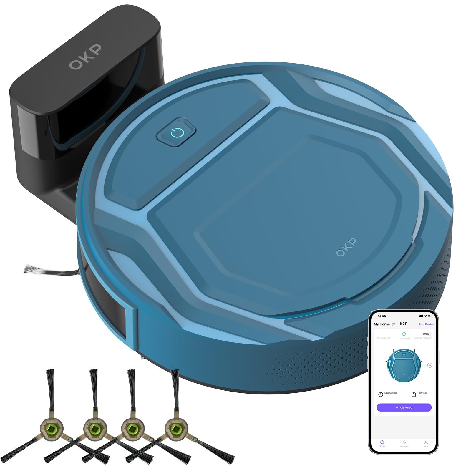 Photo 1 of OKP Robot Vacuum Cleaner, WiFi/App/Alexa, Automatic Charging, Robot Vacuum with Real Time Mapping of Paths, Quiet Operation, Suitable for Hard Floors, Pet Hair, and Carpets, K2-Pro