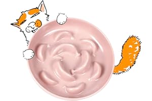 FULLCHARM Unbreakable Slow Feeder Bowl - Melamine Puzzle Cat Bowl for Healthy Eating - Cat Feeder for Wet & Dry Food- Dishwasher Safe & Non Slip Design - 6.3''W x 1.2''H - 7 oz - Pink