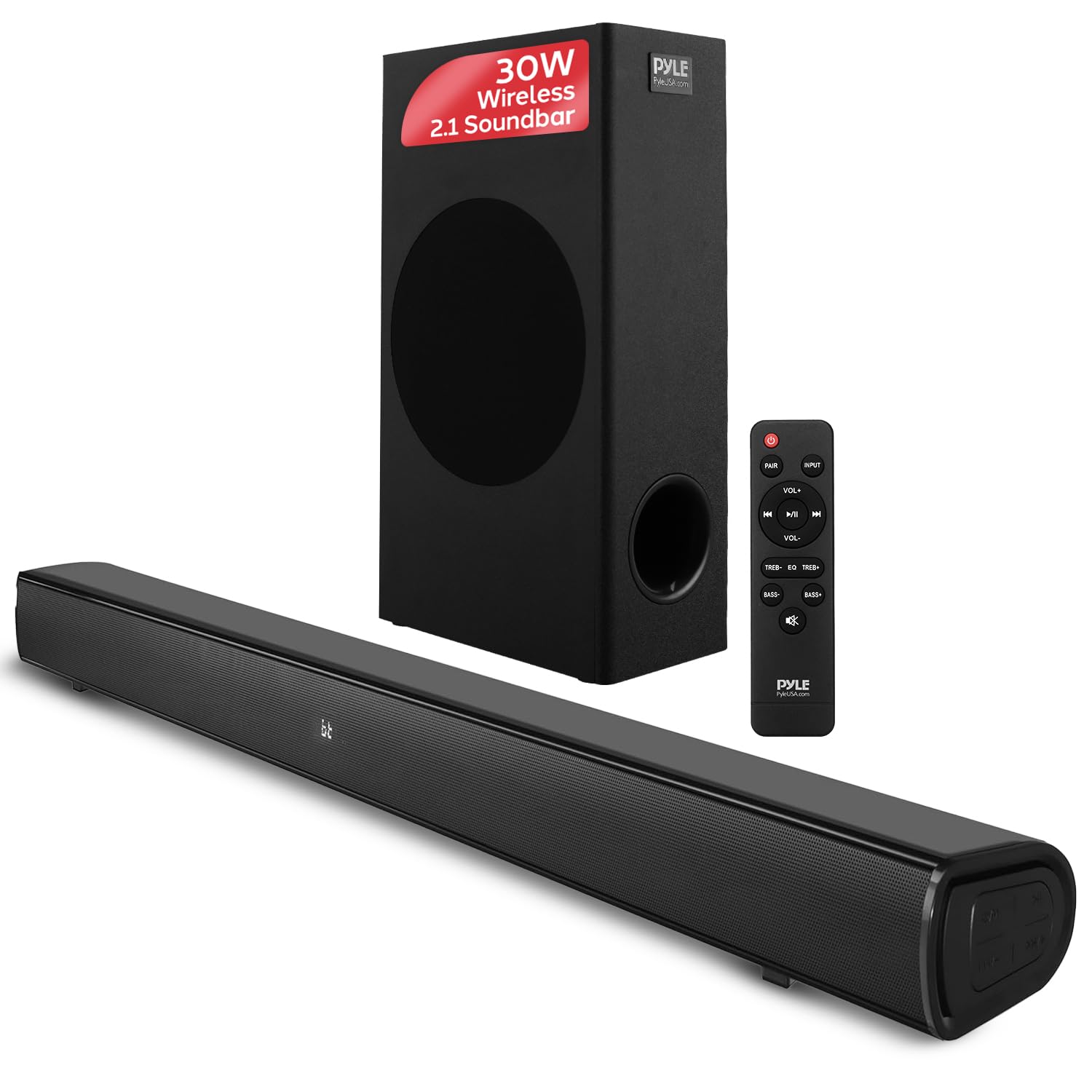 Pyle Sound Bar for Smart TV, Wave Base Bluetooth Tabletop Speaker System, Remote Control, AUX, Optical, USB, HDMI ARC, Coaxial Inputs, Full-Range Audio, 34.84” x 3.39” x 2.20”