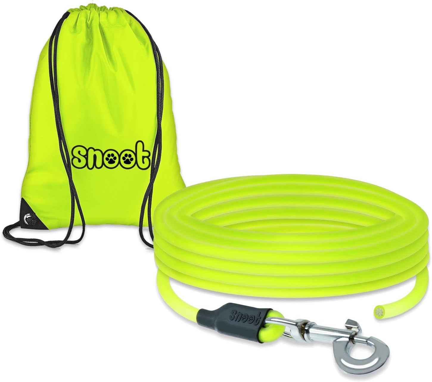 Neon Yellow 15m Round Drag Training Leash - Very Sturdy, Dirt & Water Repellent, Without hand strap
