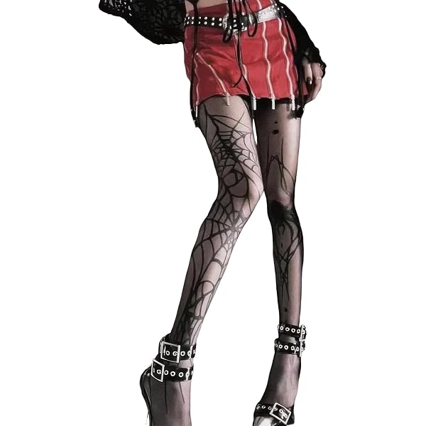 1 Par De Medias De Red Con Diseño De Telaraña Y Calaveras, Calcetines De Bruja Para Mujer Y Niña, Accesorios Para Disfraces De Carnaval Y Halloween, Talla Única