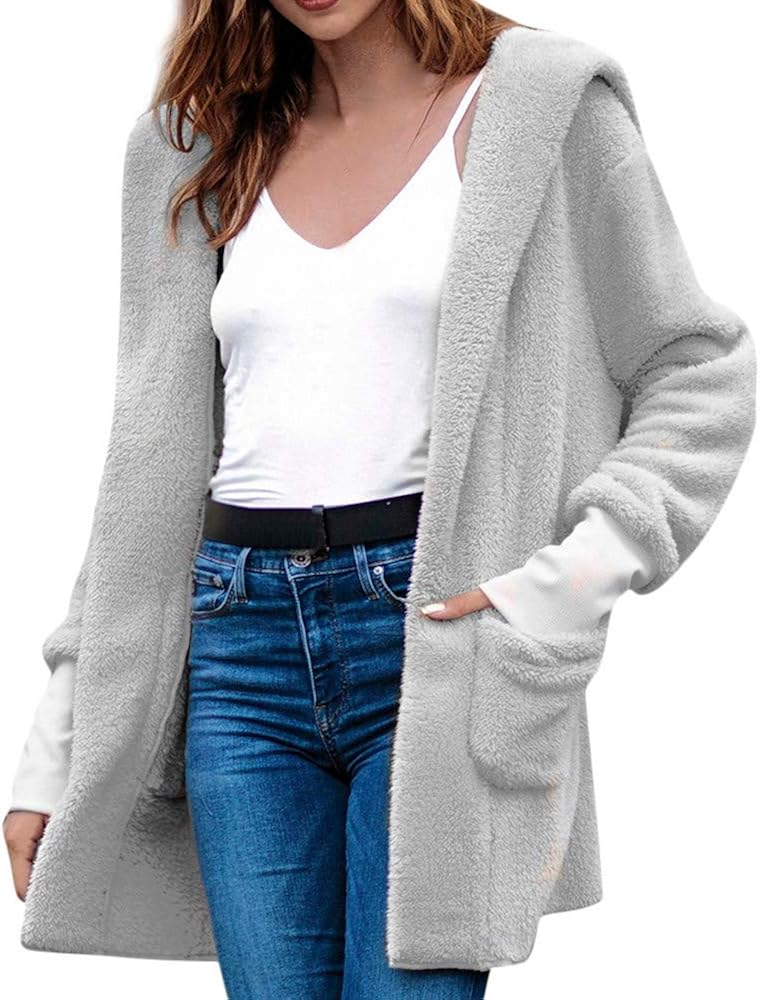 Solid Hooded Cardigan Womens Winter 