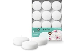 BOLSIUS White Floating Candles 3 Inch - Set Of 12 Maxi Candles - 8 Hour Clean Burning - Palm Oil Free - 0% Animal Fat - Premium European Quality