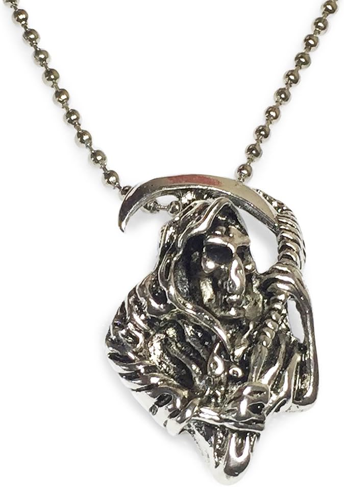 The Grim Reaper Unisex Antique Silver Tone Pendant Necklace with Ball Chain