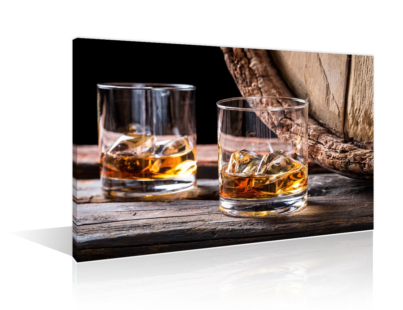 TISHIRON Wine Whisky Canvas Wall Art Oak Barrel Wall Art for Living Bar 1 Panels Whiskey with Ice Canvas for Poker Room Decor Giclee Print Gallery Packaging Artwork Ready to Hang (16" Wx24 H)