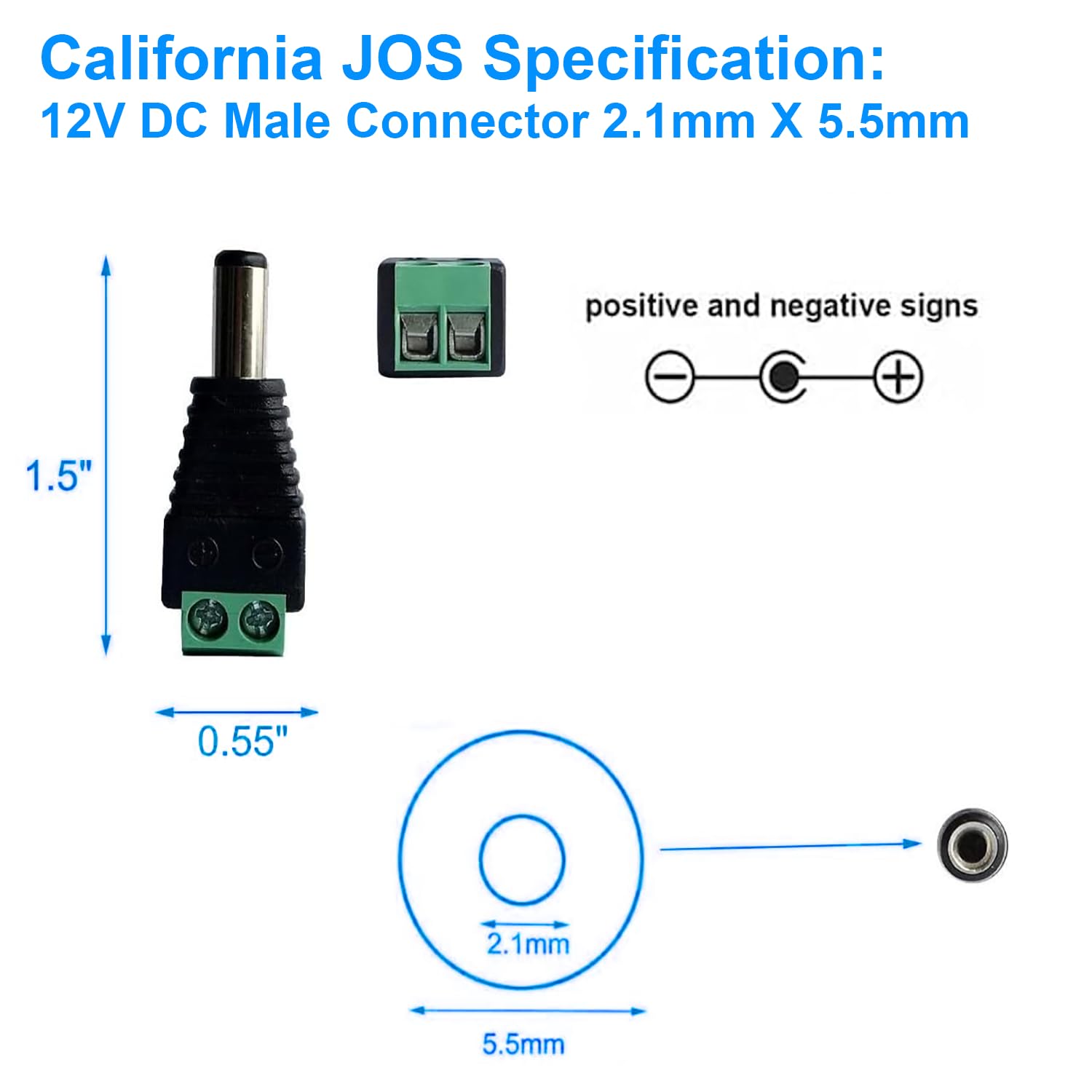 2 Male + 2 Female 12 V 2.1x5.5mm DC Power Jack Plug Adapter Barrel Connector for CCTV Security Camera LED Strip