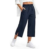 Libin Lightweight Wide Leg Capri Pants for Women High Waisted Quick Dry Casual Travel Pants Loose with Pockets Walking