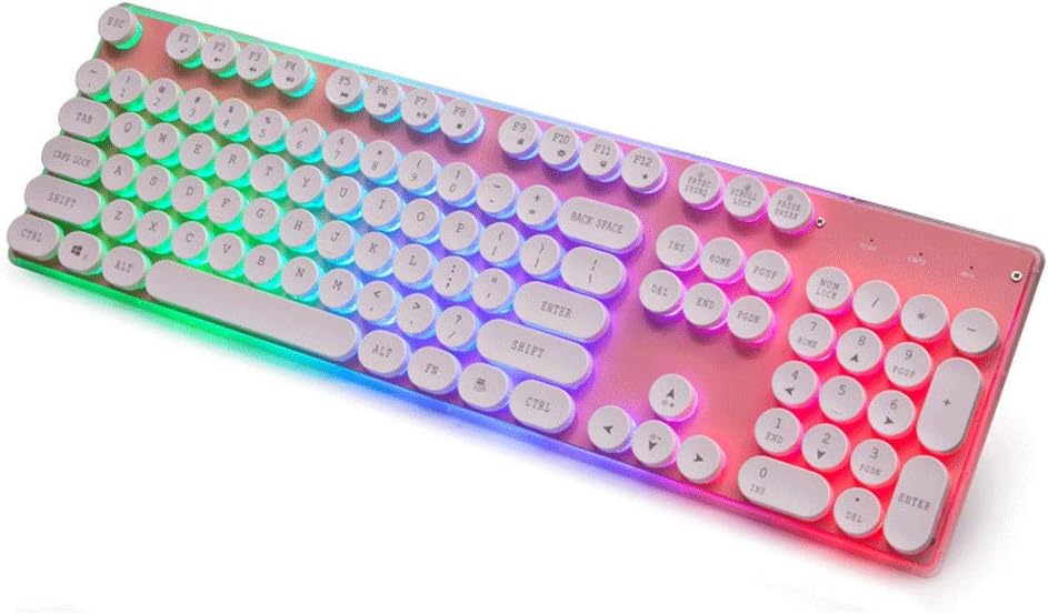 DZCP-Retro Typewriter, Steampunk Mechanical Handle Keyboard for Games-Metal Panel USB Wired Keyboard-RGB7 Backlight Color LED-Multimedia Sliders