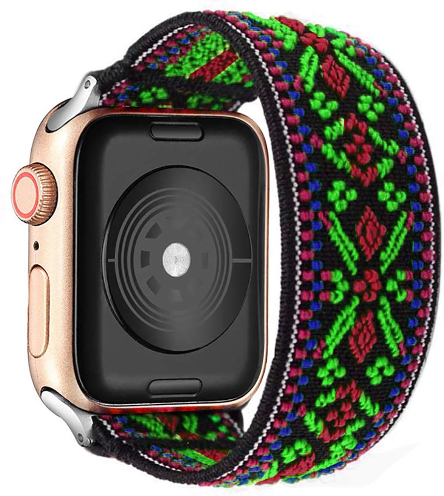 Stretchy Band Compatible with Apple Watch Strap Scrunchies Elastic 38mm/40mm/41mm/42mm/44mm/45mm/49mm Retro Pattern Printed Replacement Wristband for iWatch ultra/8/7/se/6/5/4/3,Bohemia red