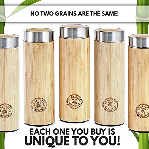 Bamboo Tumbler with Tea Infuser & Strainer by LeafLife | 17oz Stainless Steel Water Bottle | Vacuum Insulated Coffee Travel Mug | BPA-Free | Mesh Filter for Brewing Loose Leaf & Fruit Infused Home & Kitchen, Kitchen & Dining, Dining & Entertaining, Serveware, Beverage Serveware, Teapots & Coffee Servers, Teapots