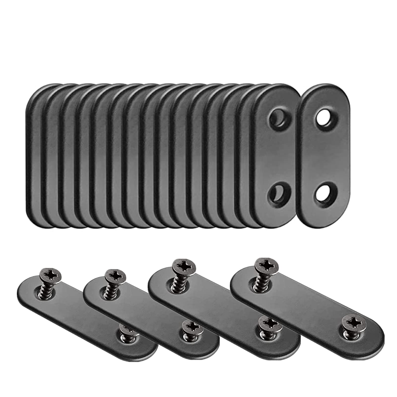 WYSUMMER Black Flat Straight Brace,20Pcs Metal Mending Brackets Straight Corner Braces Straight Brackets with 40Pcs Screws