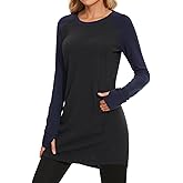 Lightbare Women’s Fleece Long Sleeve Dress Thermal Pullover Crew Neck Tunic Sweatshirt Dress with Pocket Winter Dresses