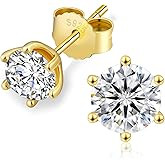 KRKC 0.6-3ct Moissanite Stud Earrings, Lab Created Diamond Stud Earring for Women, D Color VVS1 Clarity, S925 Sterling Silver, Hypoallergenic,14K White Gold, Friction Back Earrings Jewelry Gifts for Women Men