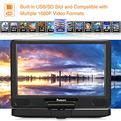 12" Portable Blu Ray Player Support A Region Blue Ray Disc, Region Free DVD, HDMI Out, Sync Screen, 1080P Video, Last Memory, AV in, USB SD, Dolby Audio - NAVISKAUTO