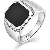 STARCHENIE Men's Genuine Black Onyx/Turquoise/Tiger Eye Sterling Silver Ring Vintage Square Gemstone Signet Pinky Ring for Men Jewelry Gift for Him Size 7-12