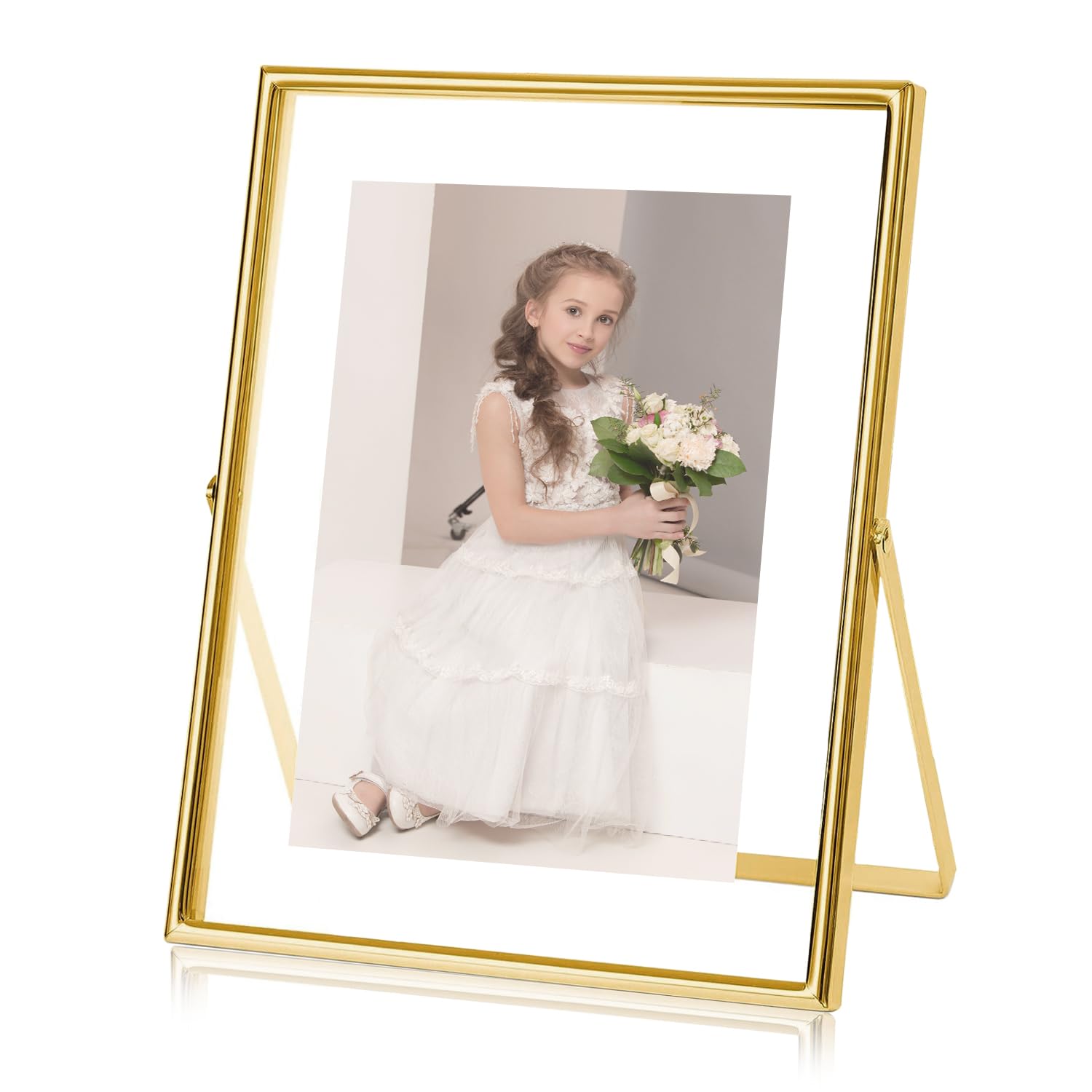 Gold Floating Frame 7"x9", Tabletop Shelf Photo Frame, Metal Photo Frame with Glass For Photo 5x7, 4x6, 3.5x5, Classy Gift For Festival, Wedding, Home Decoration