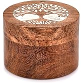 EDHAS Acacia Wood Salt Cellar Box Elegant Kitchen Salt Container Holder with Swivel Lid to Storage Pepper Spice (3.5" x 3.5" x 2.5")
