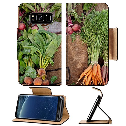 MSD Premium Samsung Galaxy S8 Plus Flip Pu Leather Wallet Case IMAGE ID 20192723 A display of colorful carrots beets and turnips with burlap shipping sacks