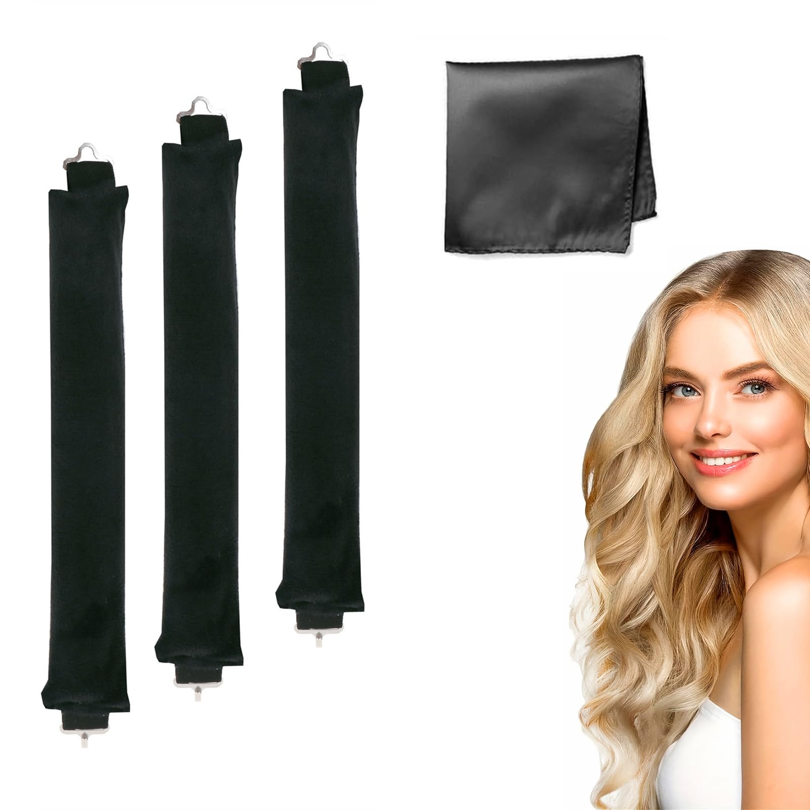 Photo 1 of Heatless Hair Curler Overnight Curl Rods for All Hair Types, Healthy and Stylish Heatless Curling Set jumbo heatless hair curler to sleep in Heatless Hair Curlers (Black, Medium)