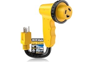 HUBRV RV 30 Amp to 110 Adapter with Locking Connector, 30 Amp to 15 Amp RV Adapter, NEMA 5-15P to NEMA L5-30R Electrical Power Adapter with Upgraded Grip Handle, ETL Listed.
