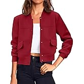 Tankaneo Womens Cropped Bomber Jackets Casual Button Down Long Sleeve Stand Collar Varsity Shacket Coats