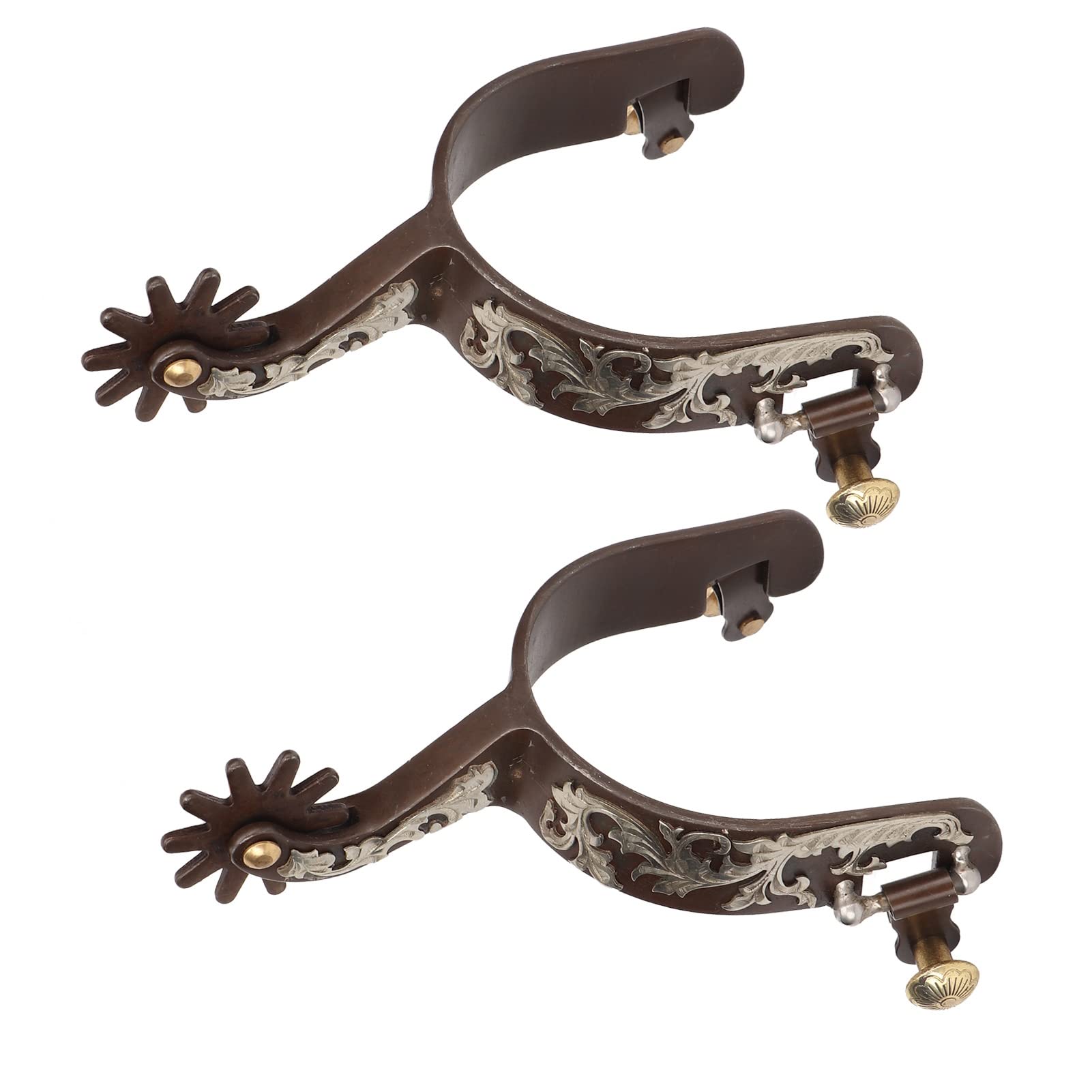 Focket Western Cowboy Spurs, 2Pcs Vintage Bronze Low Carbon Steel Horse Spurs with Turnable Gear, Retro Fine Workmanship Metal Steampunk Boot Spurs for Horse Adults