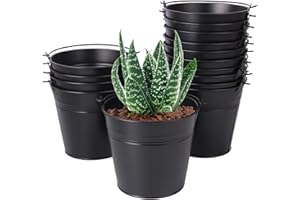 Biugaaufai 18 Pack 4 Inch Black Mini Metal Bucket, Elegant Galvanized Buckets with Handles, Tin Buckets, Small Iron Bucket, Mini Metal Pail for Party Favors, Crafts, Garden & Beach