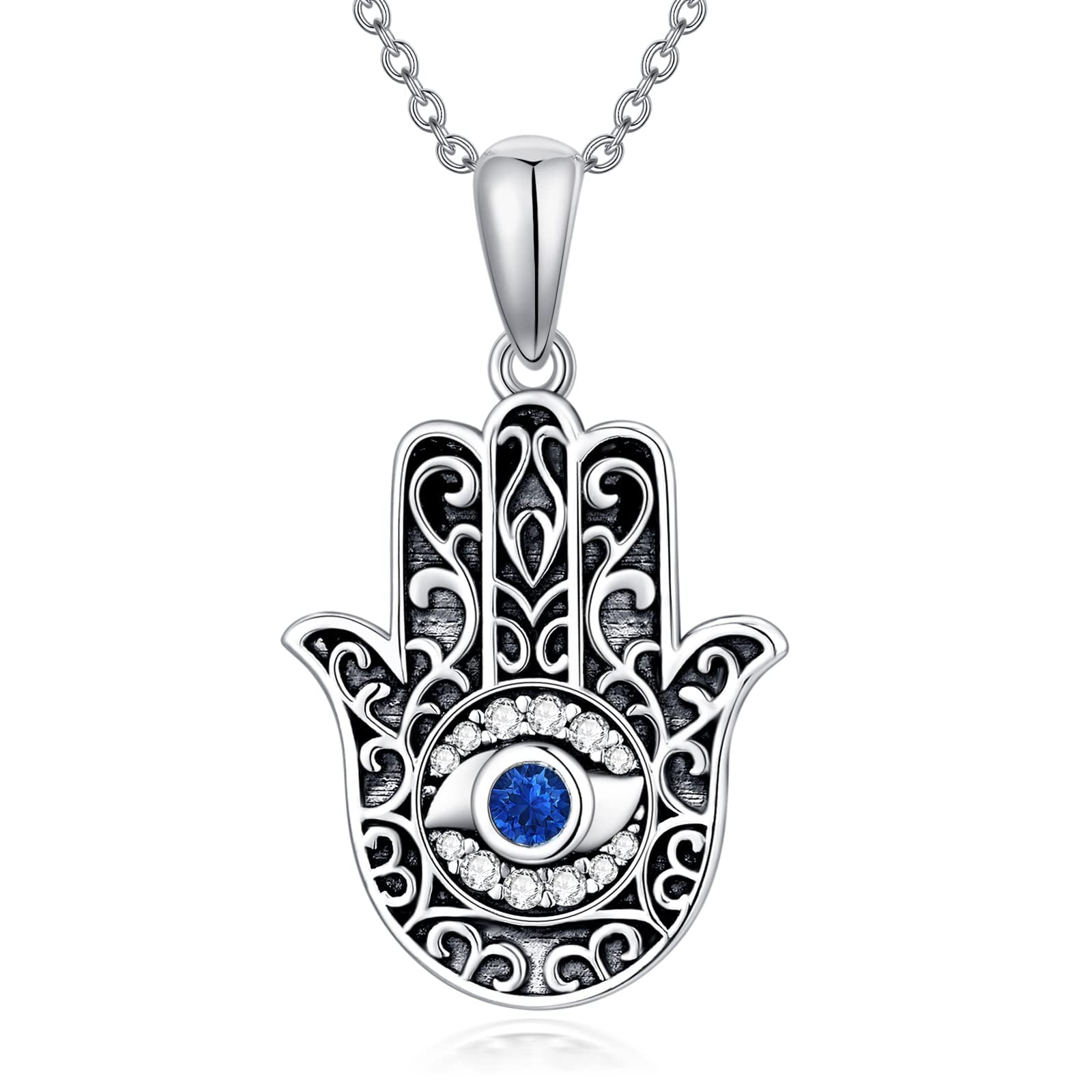 enjoylifecreative Hamsa Evil Eye Necklace with Crystal 925 Sterling Silver Hand of Fatima Necklace Evil Eye Pendant Jewellery Gifts for Women Men