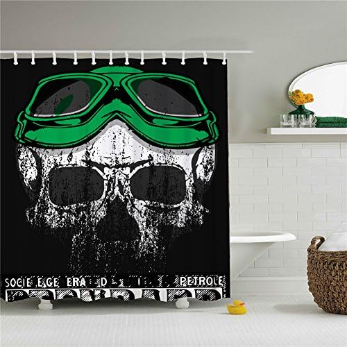 White Skulls Terribly Scary Shower Cutains-Water, Soap, and Mildew resistant Machine Washable 12 Shower Hooks are Included 66" x 72"