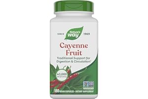 Nature's Way Cayenne Pepper Capsules, Traditional Digestion & Circulation Support*, Capsaicin, Non-GMO Project Verified, Gluten Free, 180 Vegan Capsules (Packaging May Vary)