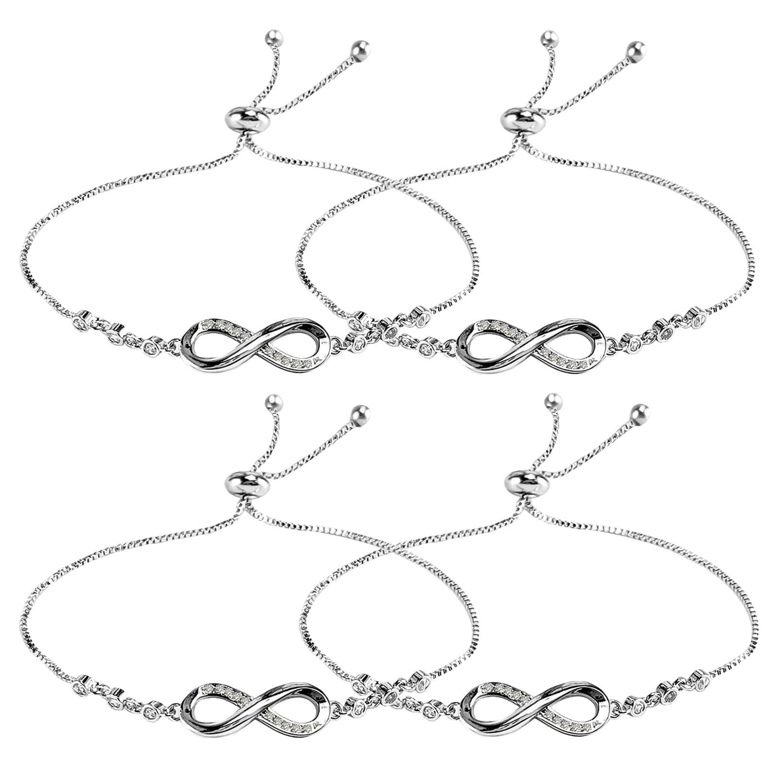 SwirlColor 4 Friendship Bracelets Adjustable Silver Infinity Bracelets Special Friendship Gifts for Women Girls Friends Sisters