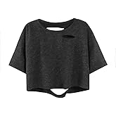 SOFIA'S CHOICE Women Oversized Short Sleeve Crop Top Ripped Distressed Tee Shirts Acid Wash Tshirt