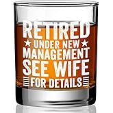 Funny Retirement Whiskey Glass Gifts for Men,Coworker,Manager,Friends,Dad,Husband,Retired Under New Management See Wife For Details Whiskey Glass Burbon Gifts for Christmas,Farewell Goodbye Gift-wh39