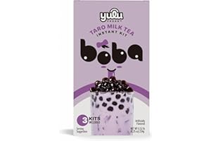 YULU FOODS Instant Bubble Pearl Taro Milk Tea Kit with Authentic Brown Sugar Tapioca Pearls - Ready in Under One Minute, Paper Straws Included – 3 Servings.
