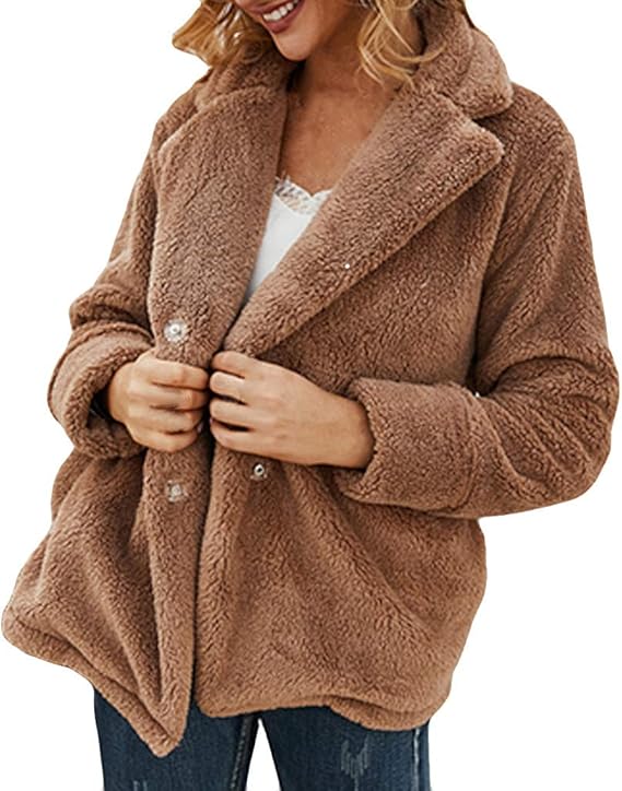 Hatop Women's Fleece Fuzzy Teddy Cardigan Coat Long